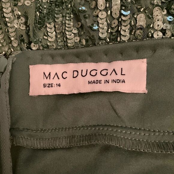 NWT Mac Duggal SEQUINED ONE SHOULDER DRAPED LACE UP GOWN 5687 Green Size 14 - Picture 14 of 16